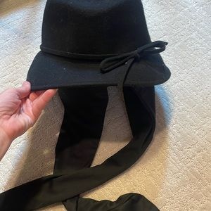 Black Wool Bucket Hat with Under Chin Tie
